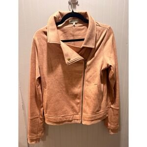 Grace & Lace Peach Faux Suede Moto Jacket Asymmetrical Zip Peach Blush Medium